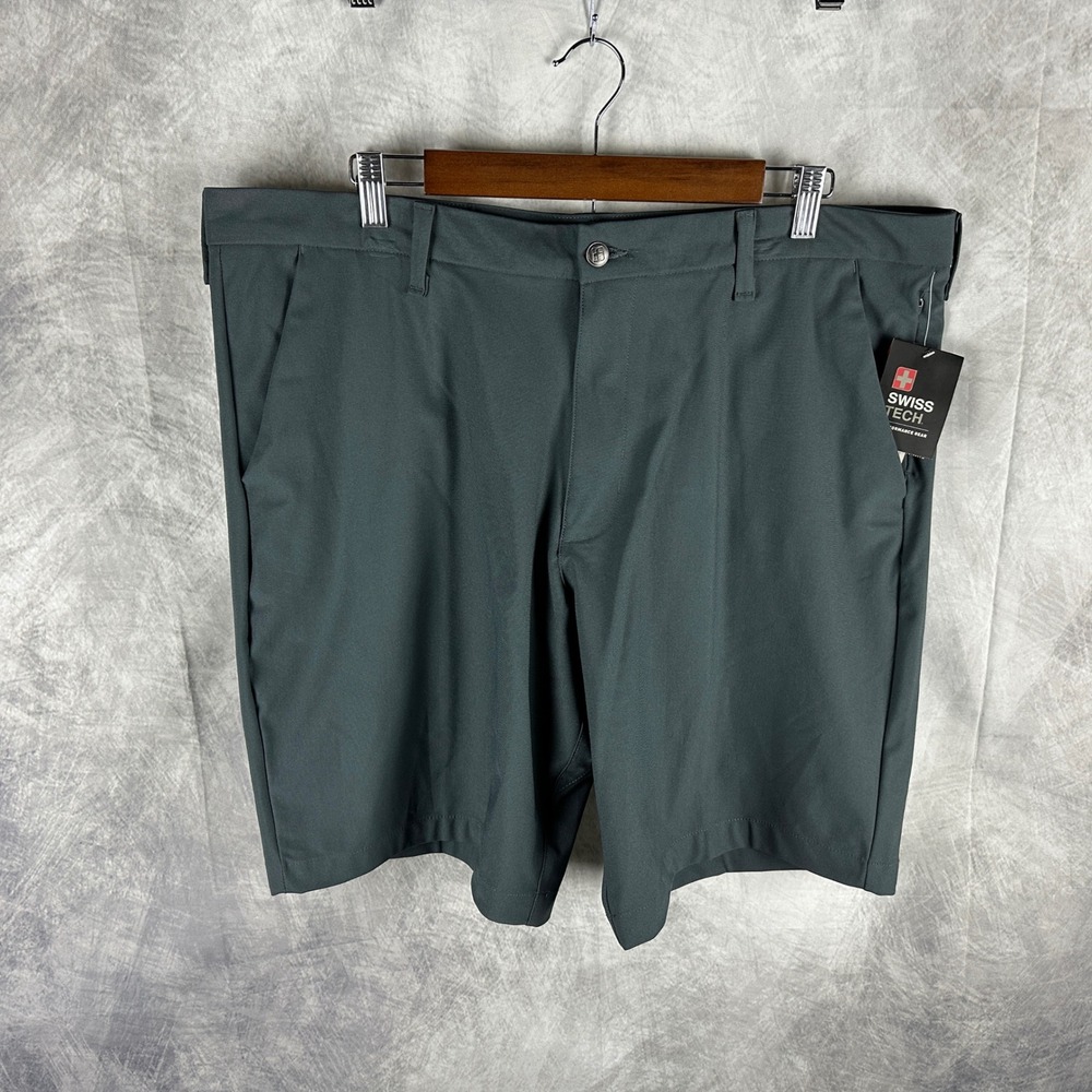 Swiss Tech Performance Shorts Mens 40 Grey Stone Repreve Recycled SMB29505 NEW